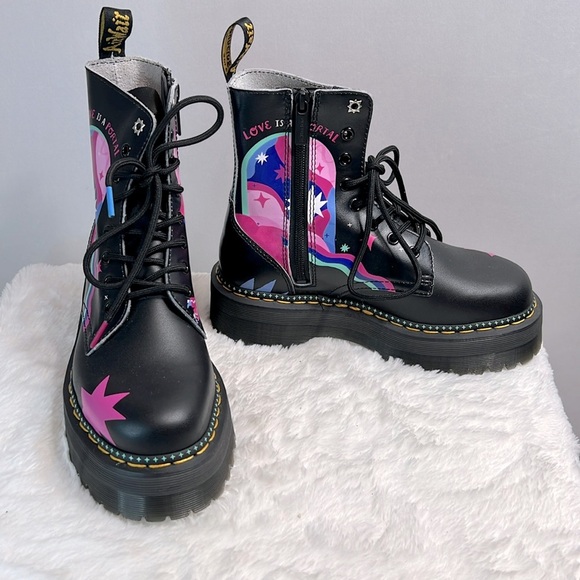 Dr. Martens Shoes - Dr. Martens Jadon Boot Loveis Wise Pride Platform Black Boot W-7 M-6 NWOT